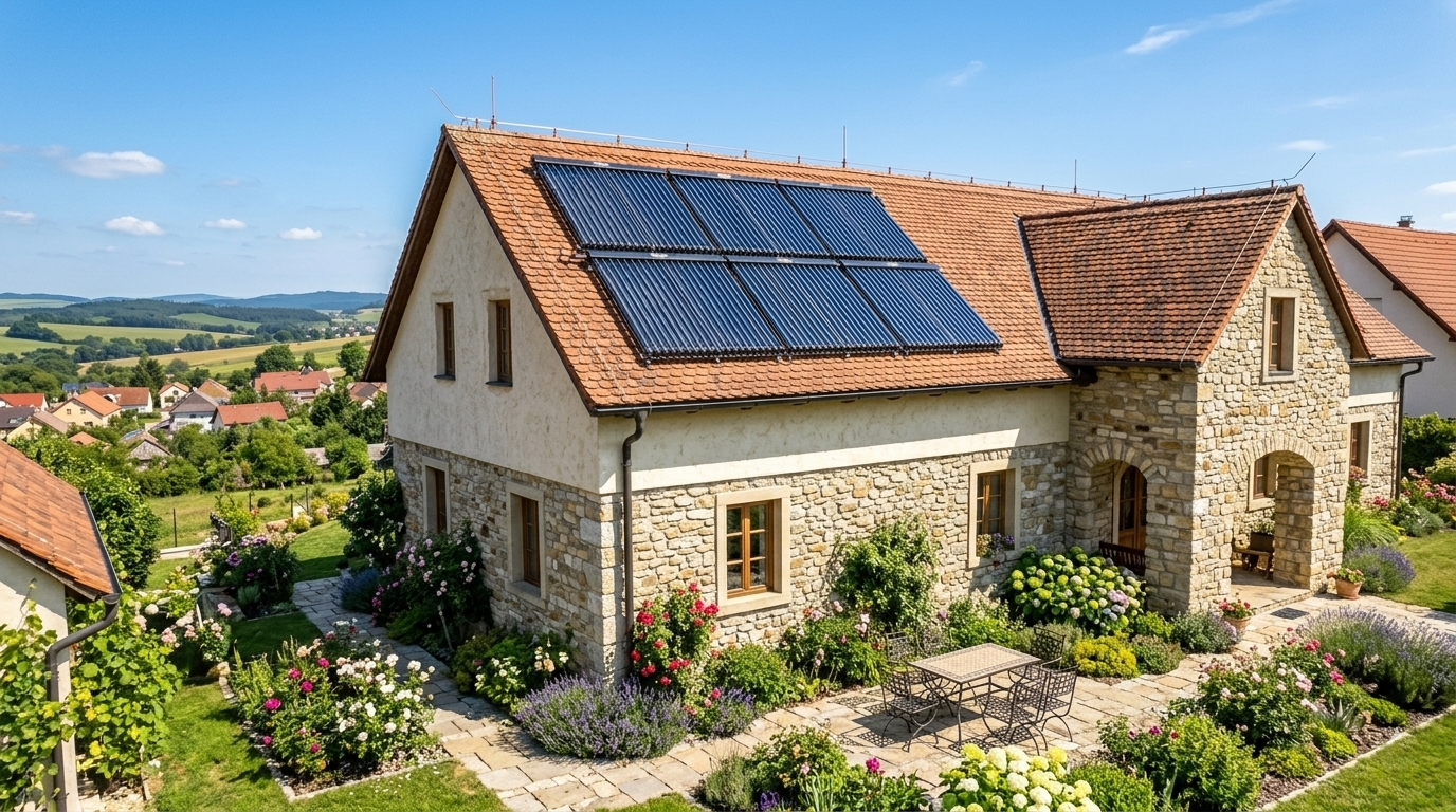 Vakuový kolektor Xtra-Solar nainstalovaný na rodinném domě